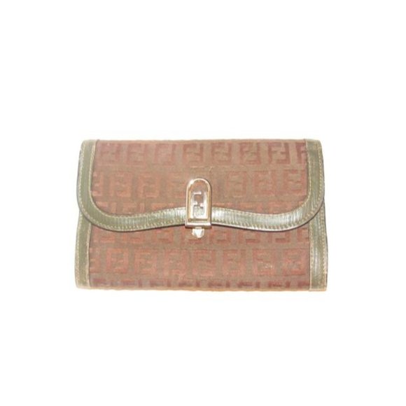 Fendi Dark Brown Small 'F' Logo Canvas Tri-Fold - Picture 1 of 12